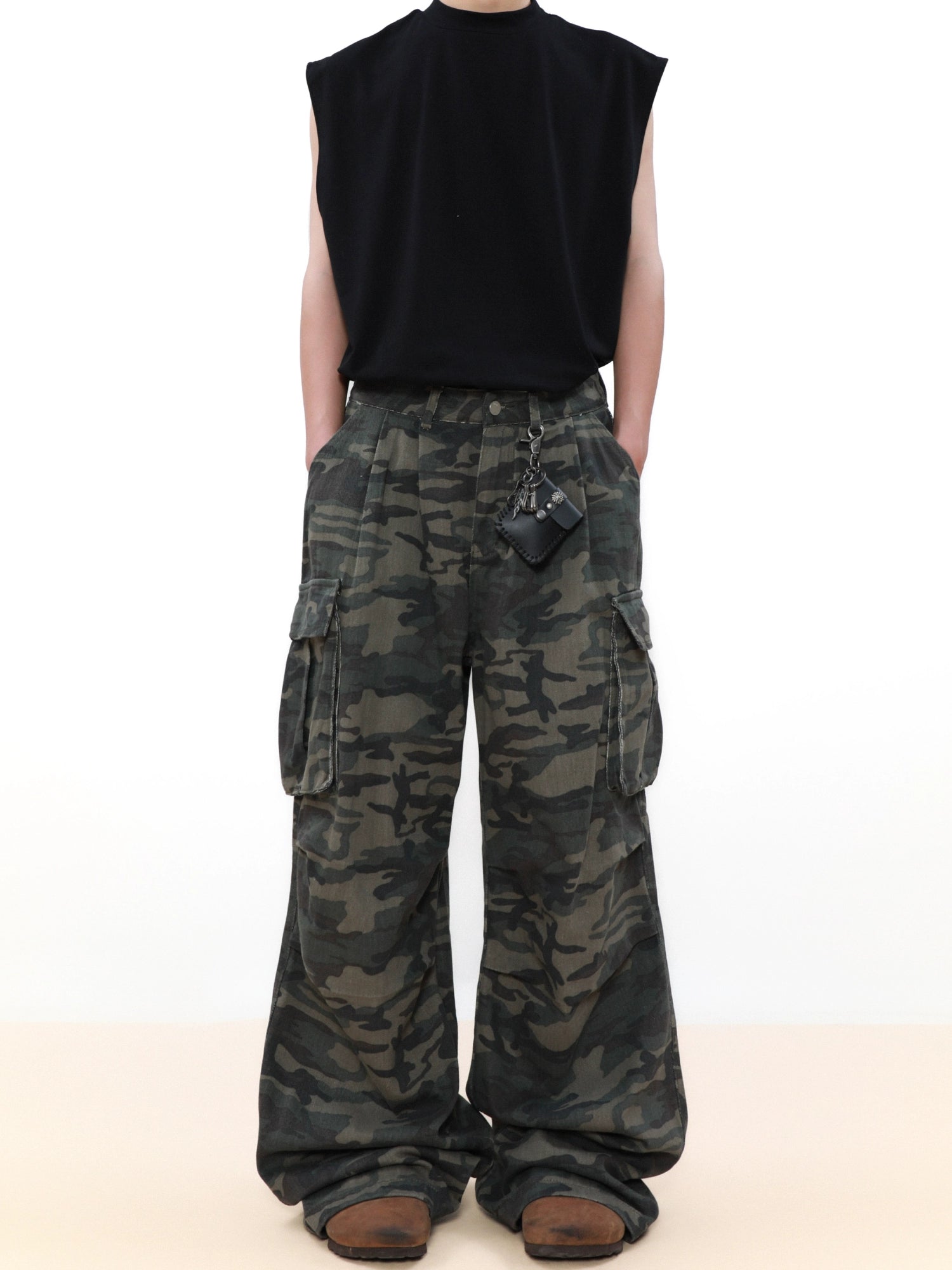 Shadow Camo Wide Leg Cargo Pants