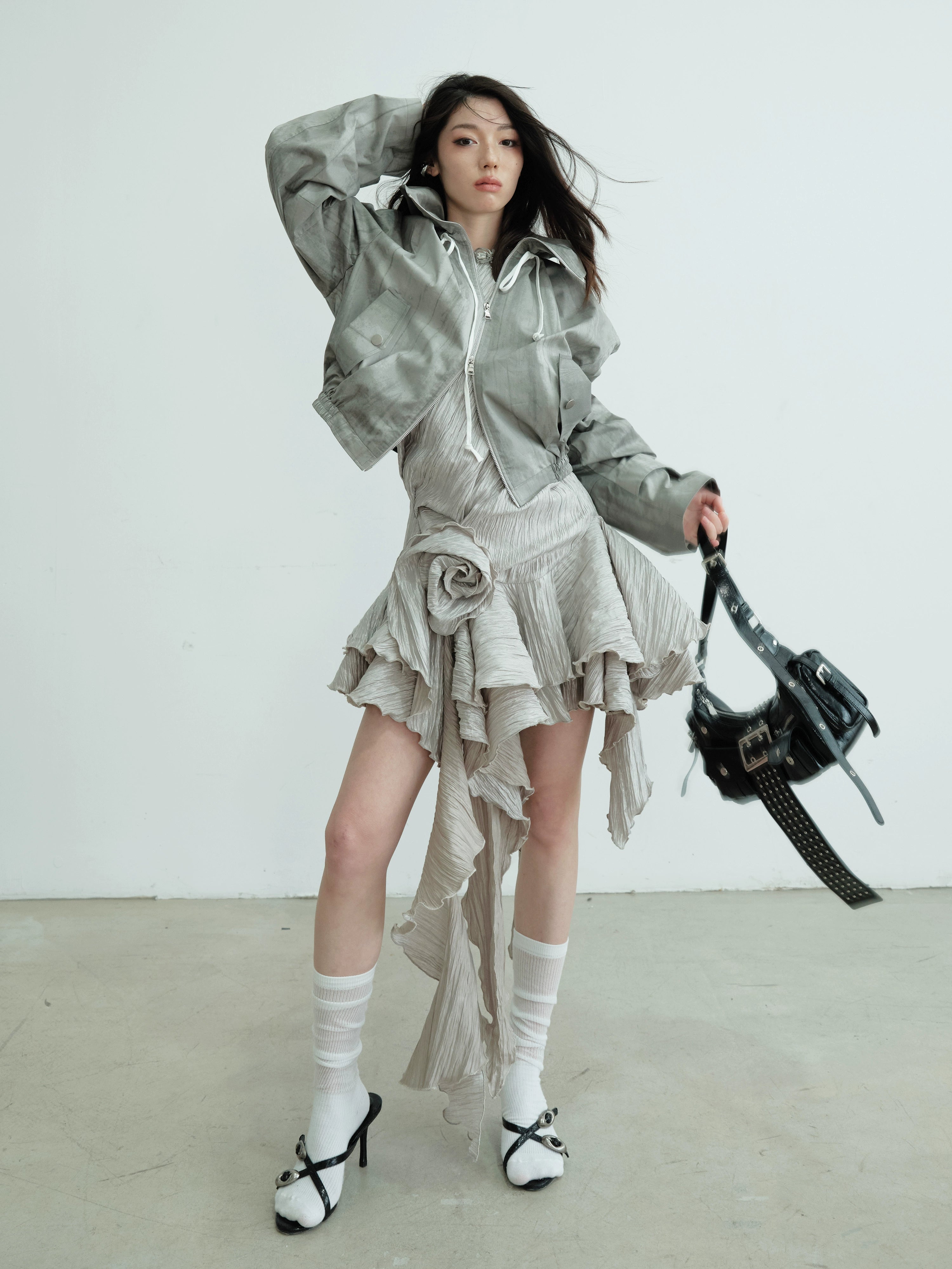 Lightweight Hooded Zip-Up Metallic Bomber Jacket