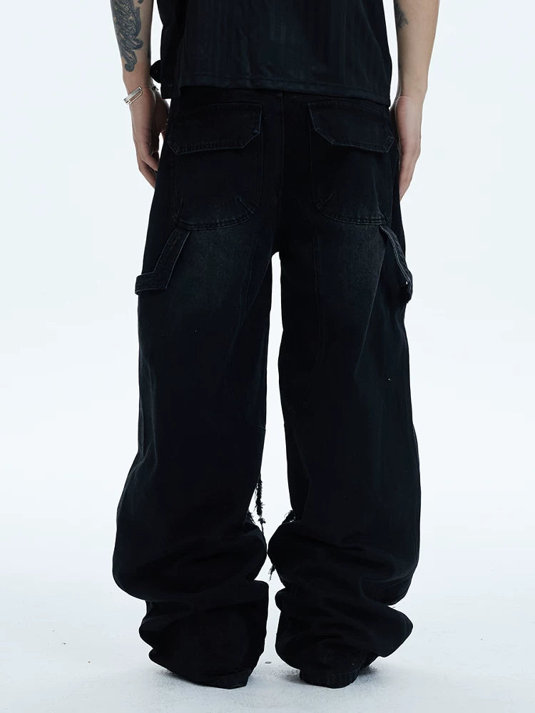 Distressed Rhinestone Wide Leg Cargo Jeans