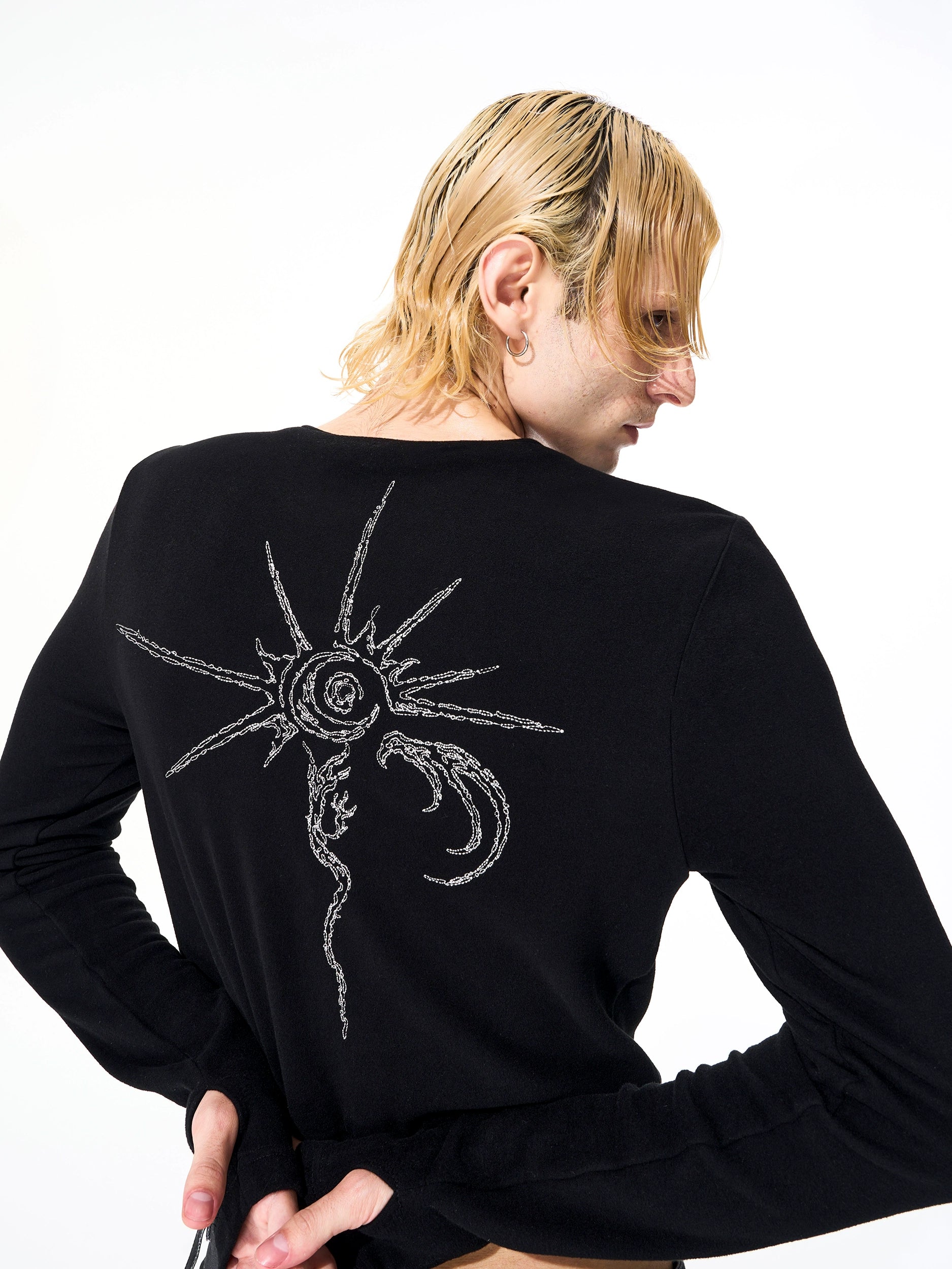 Star Embroidered Black Crop Cardigan and Hoodie