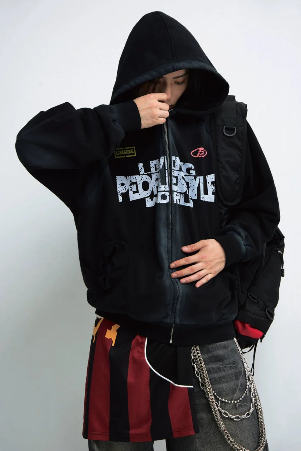 Men's Distressed Gradient Gray Hoodie Jacket