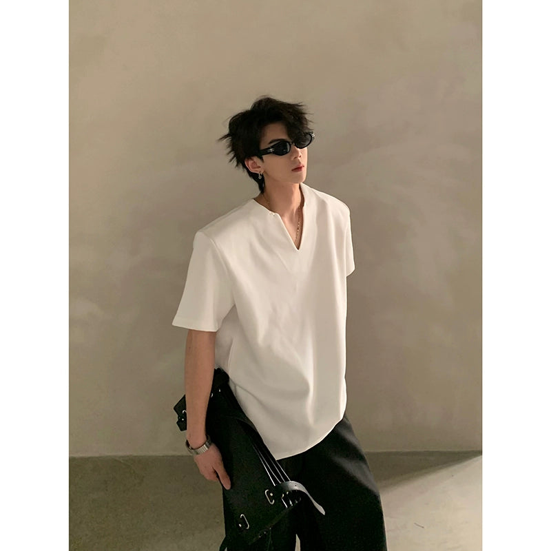 Minimalist Short Sleeve Shirt with V Notch Neckline
