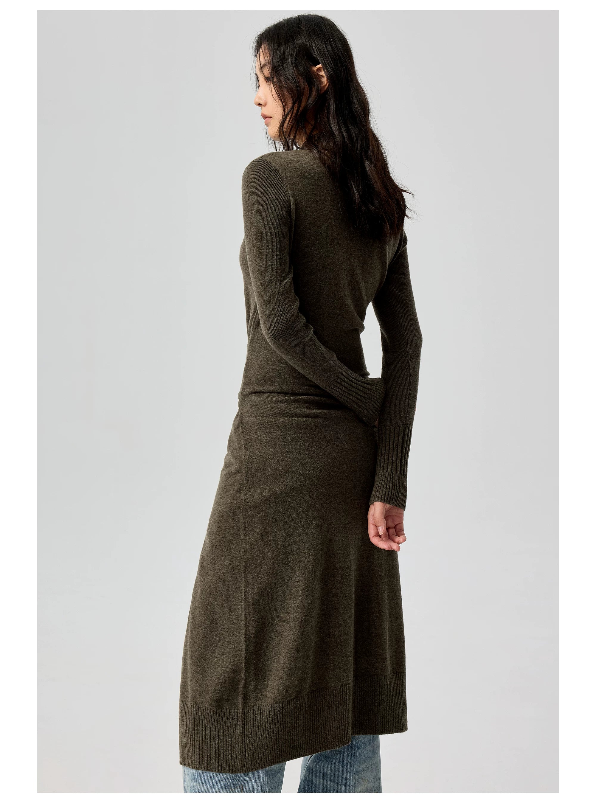 Button-Front Knit Midi Dress with Waist Tie