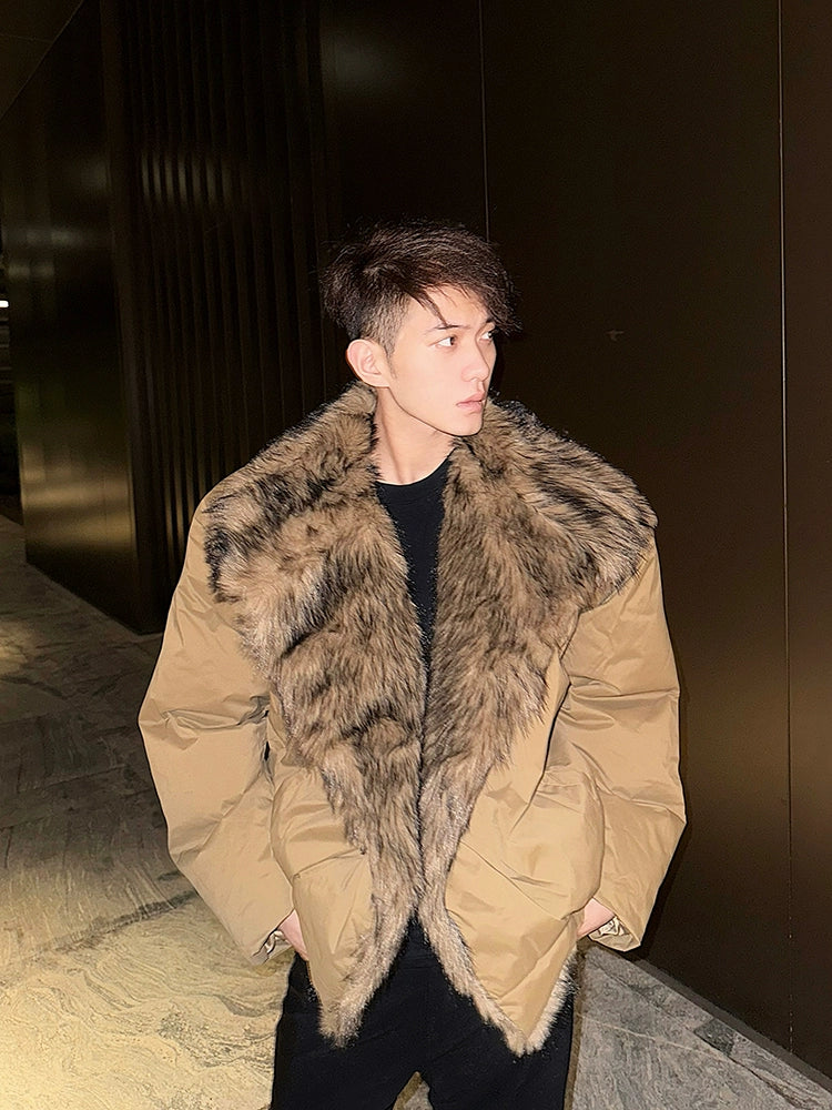 Black Bomber Jacket with Faux Fur Lapel