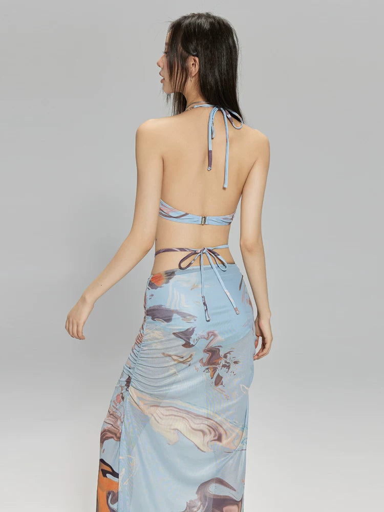 Tidal Mirage Marble Wrap Maxi Swim Set