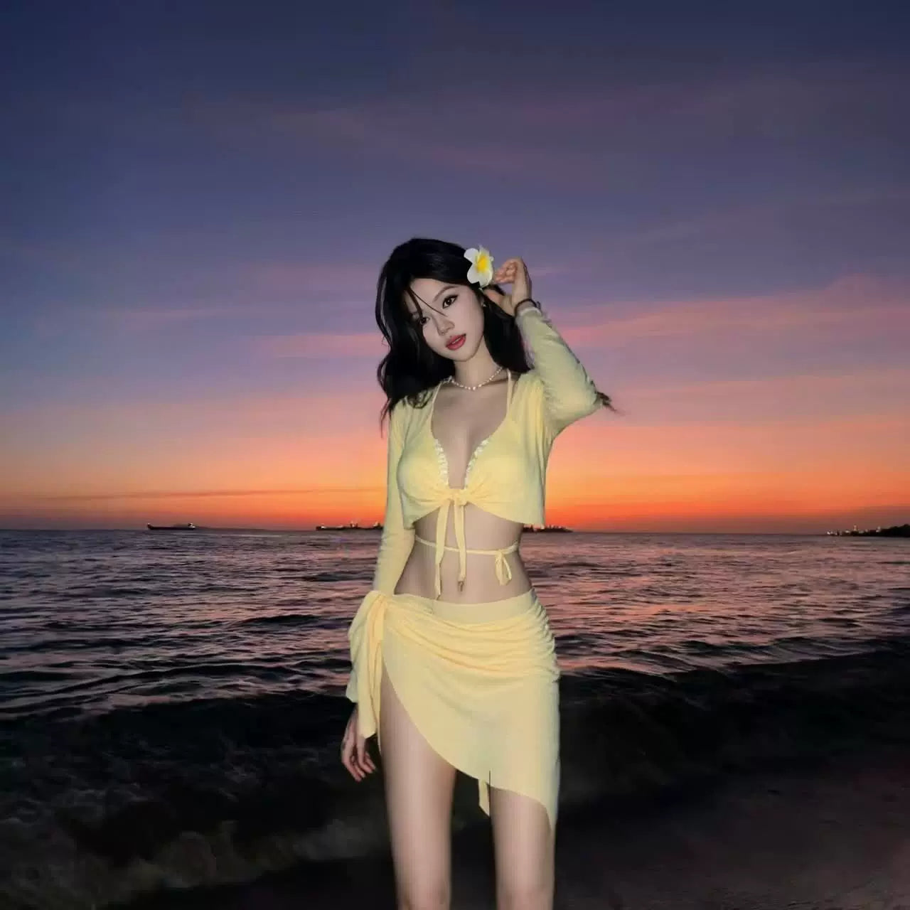 Sunset Blossom Ruched Beach Co‑Ord Set