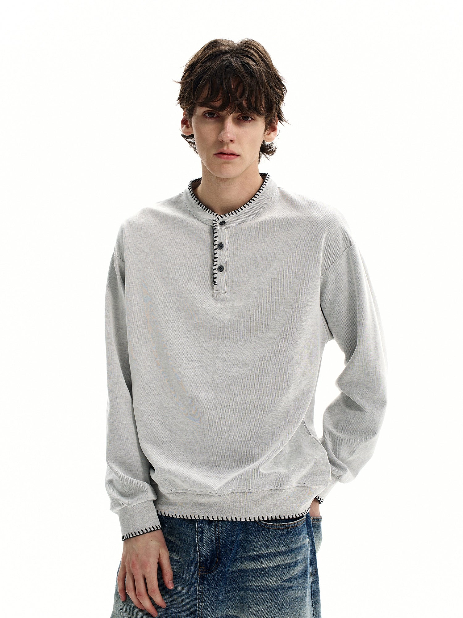 Ivory Stitch Henley Sweatshirt