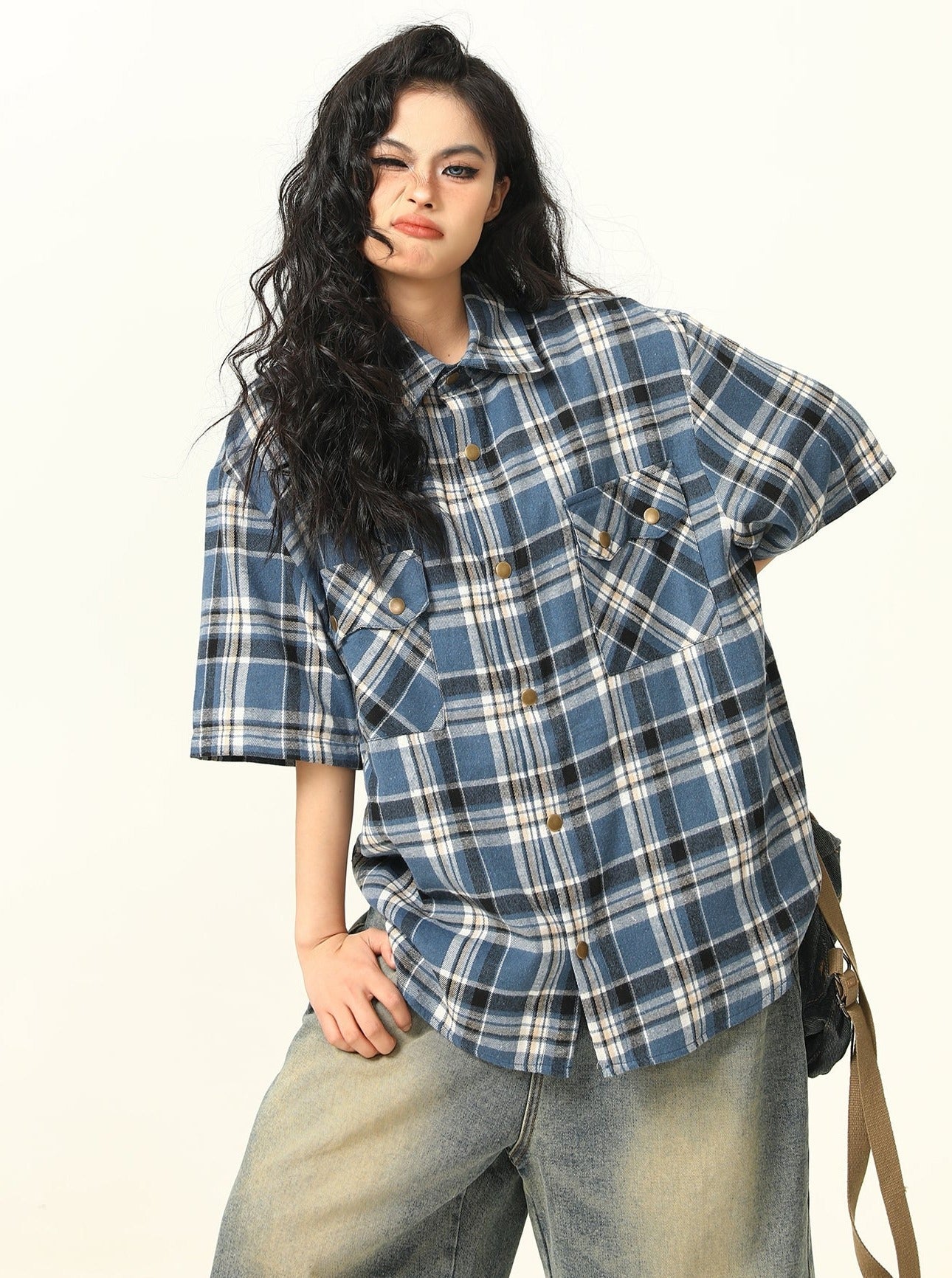 Vintage Pocket Plaid Oversized Shirt