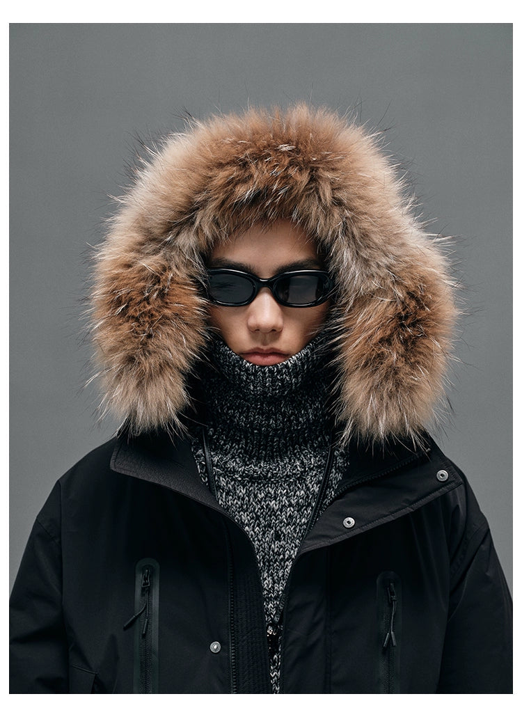 Raccoon Fur-Collar Hooded Down Coat