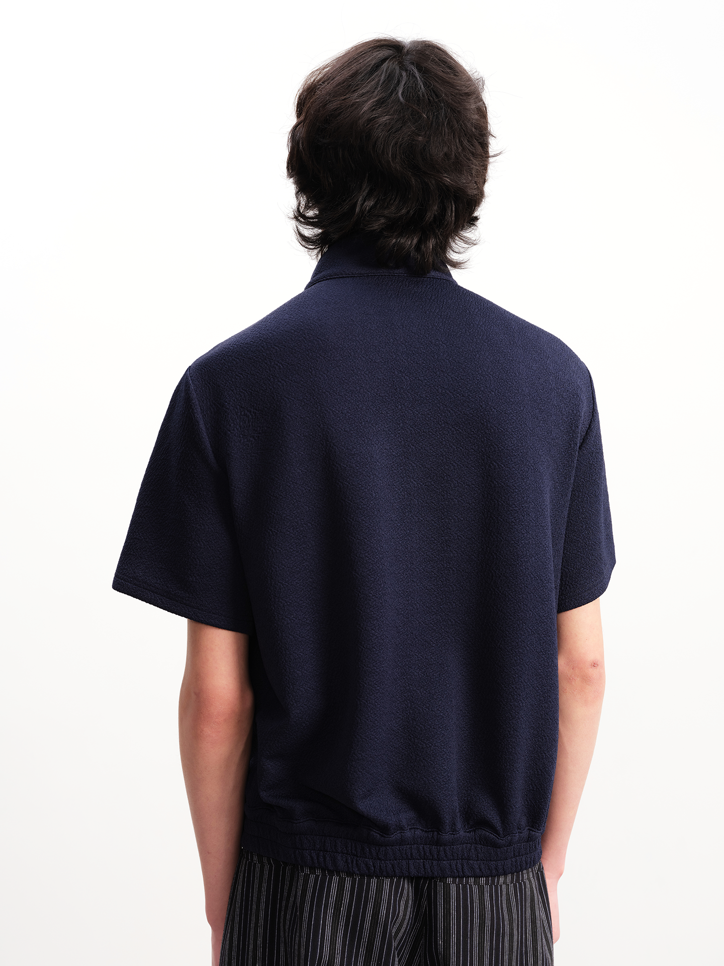 Textured Short-Sleeve Stand-Collar Shirt