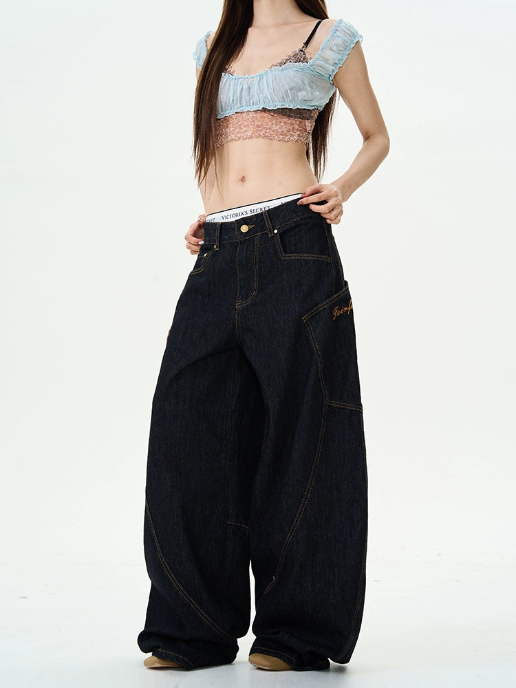 Plaid Patchwork Denim Cargo Pants