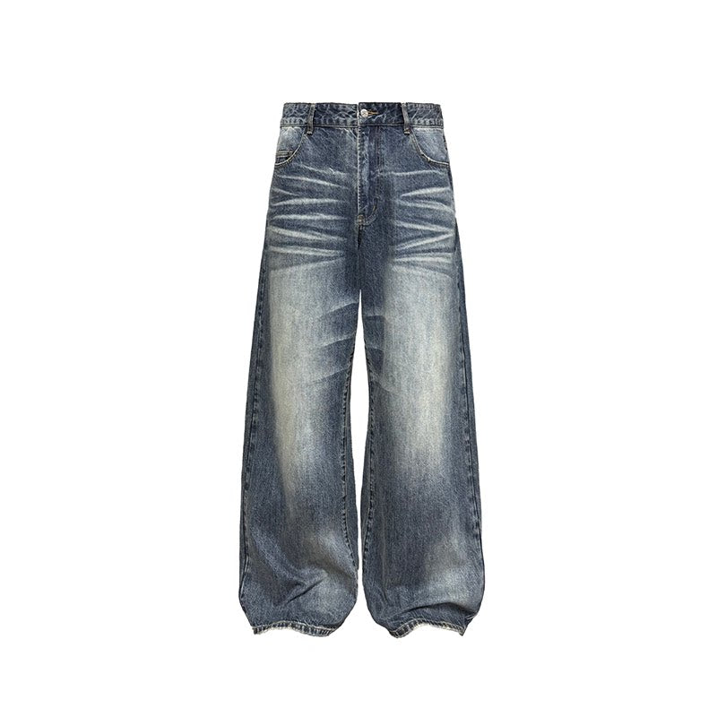 Indigo Vintage Wash Wide-Leg Balloon Jeans