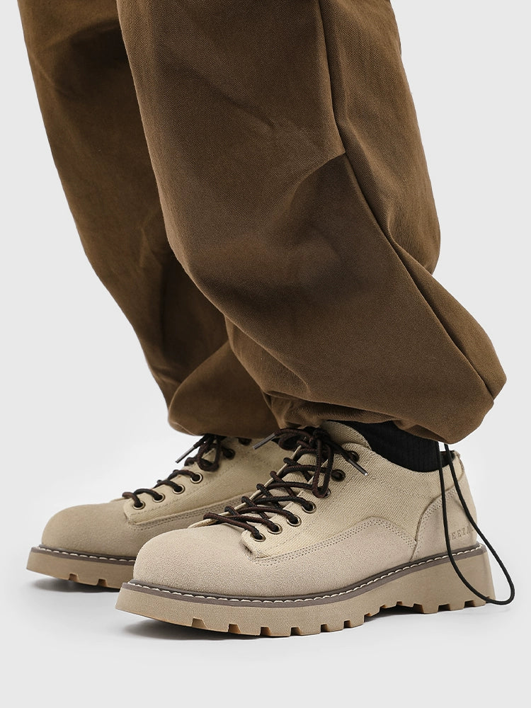 Suede Lace-Up Derby Shoes with Chunky Lug Soles