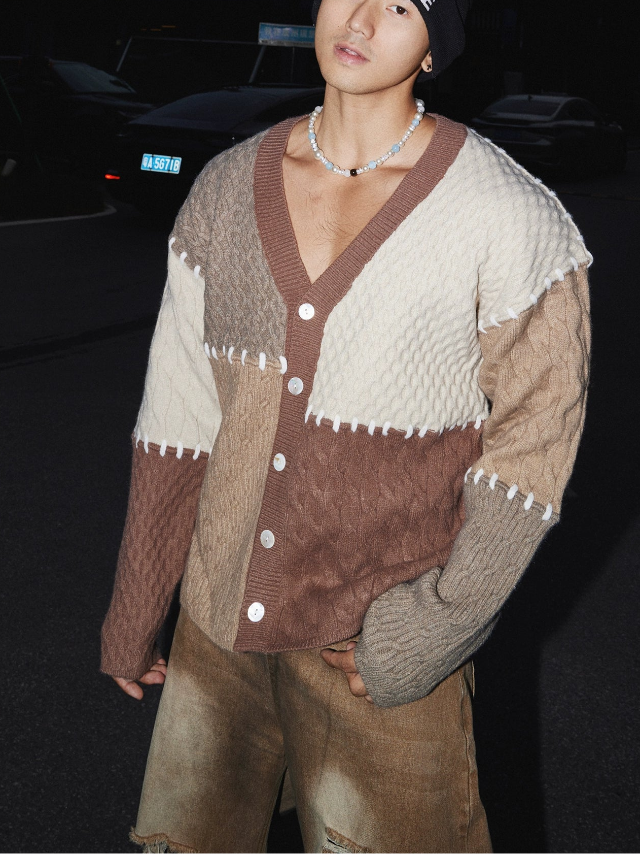 Mosaic Patchwork Knit Cardigan