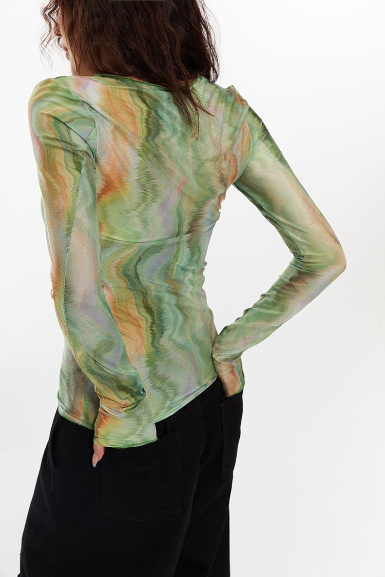 Wavy Mesh Marble Print Top