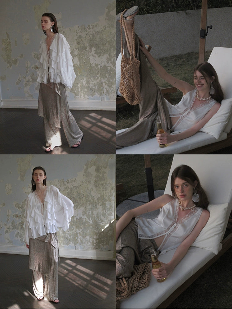 Ruffled Button Back Blouse