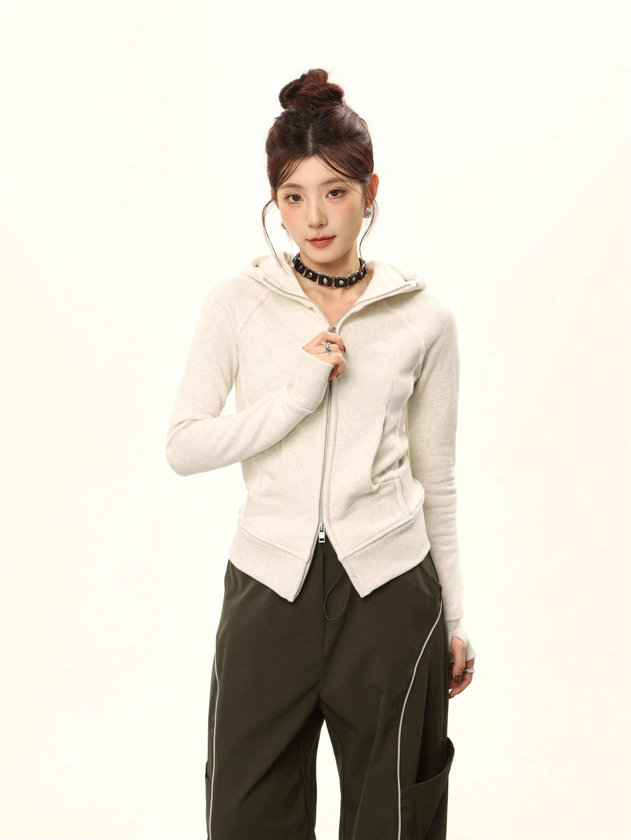 Hooded Double-Zipper Cardigan Sweatshirt