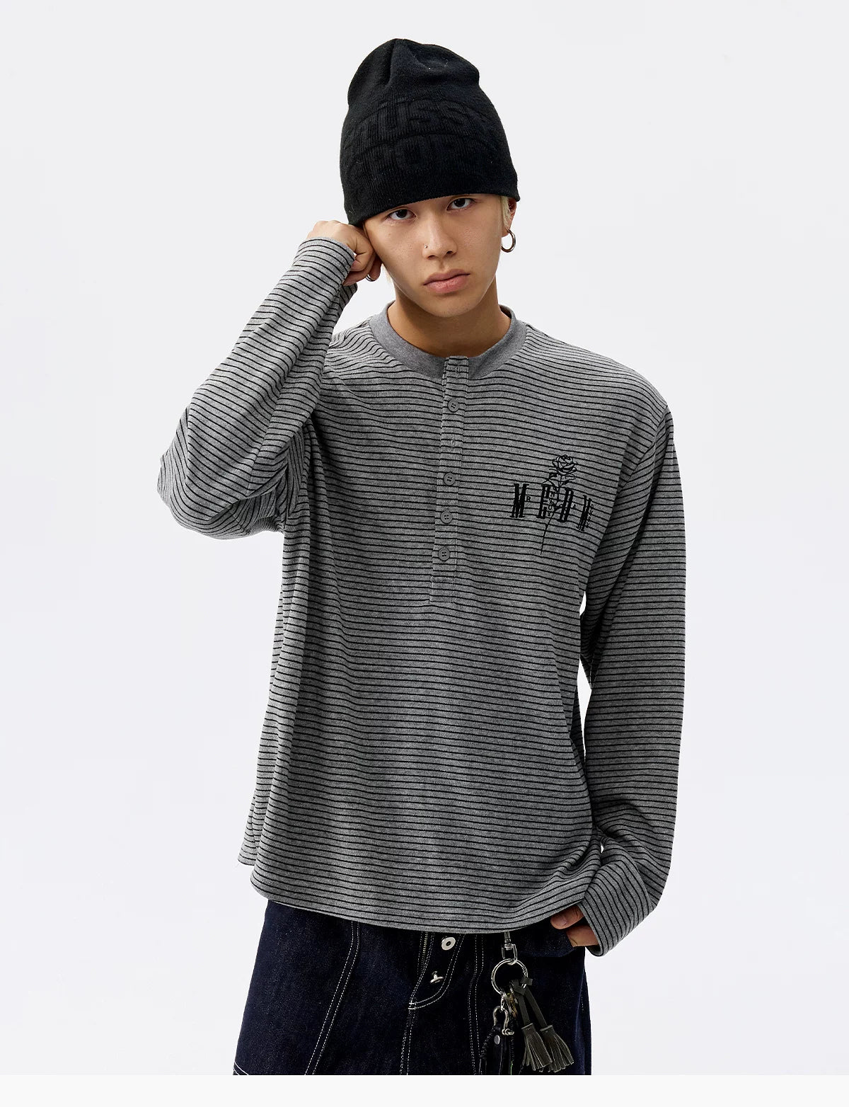 Striped Whisper Henley Long-Sleeve