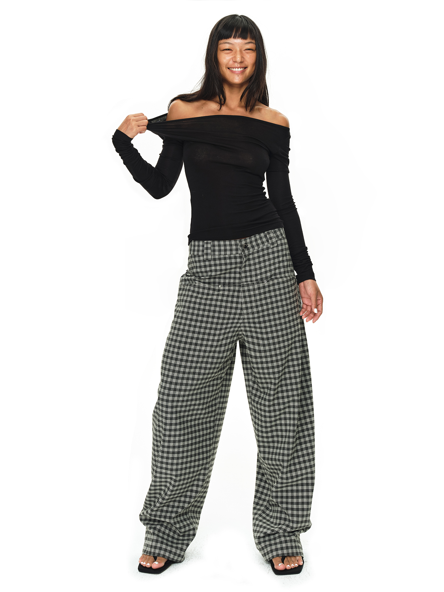 Grey and Black Checkered Loose Casual Pants