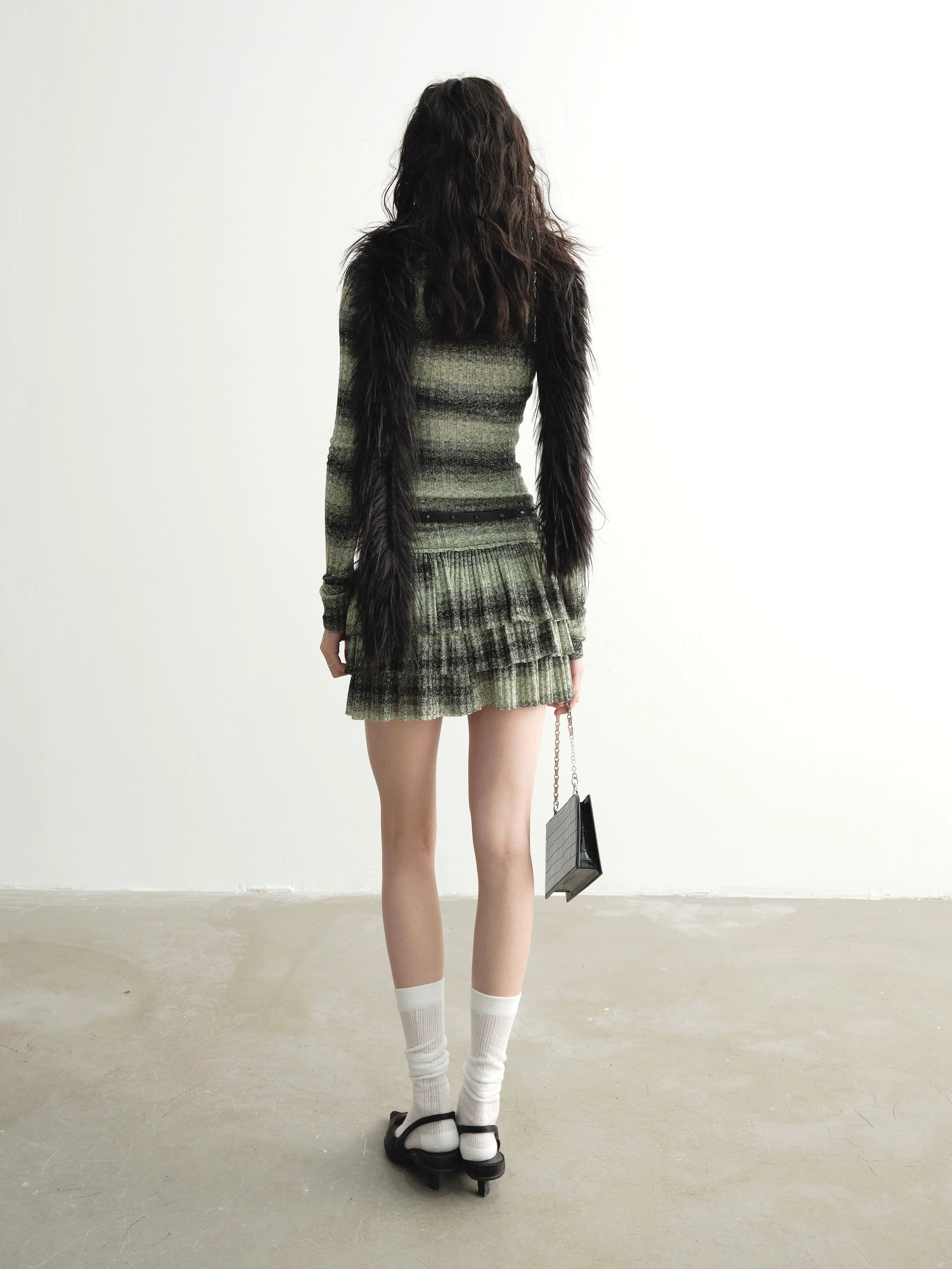 Striped Ribbed Ruffle Knit Dress