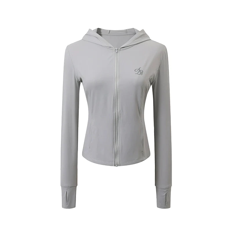 Slim-Fit Zip-Up Hoodie: Lightweight Athletic Jacket with Logo Embroidery