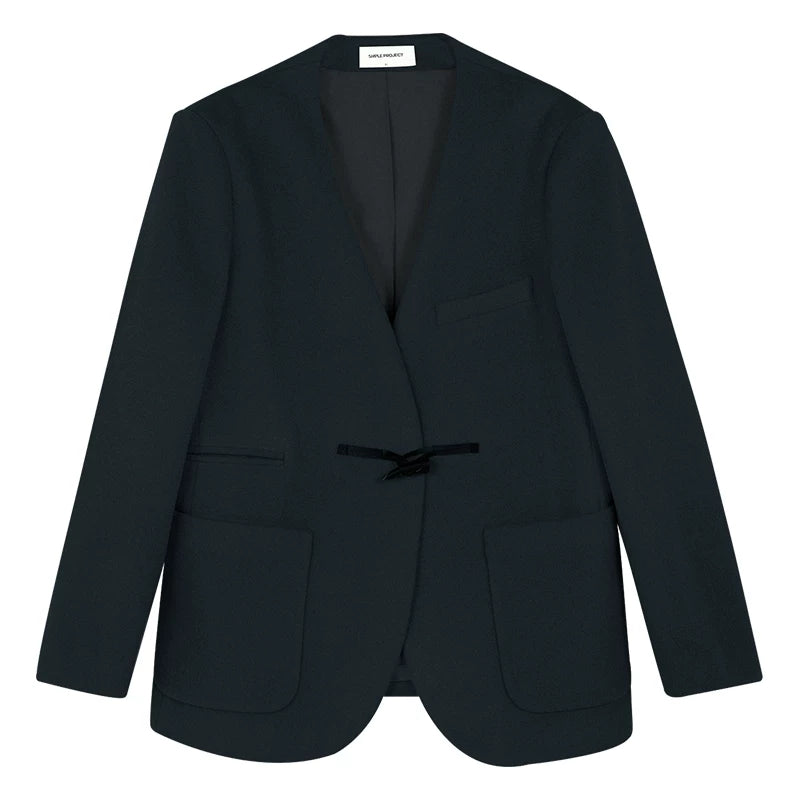 Toggle Closure Collarless Blazer