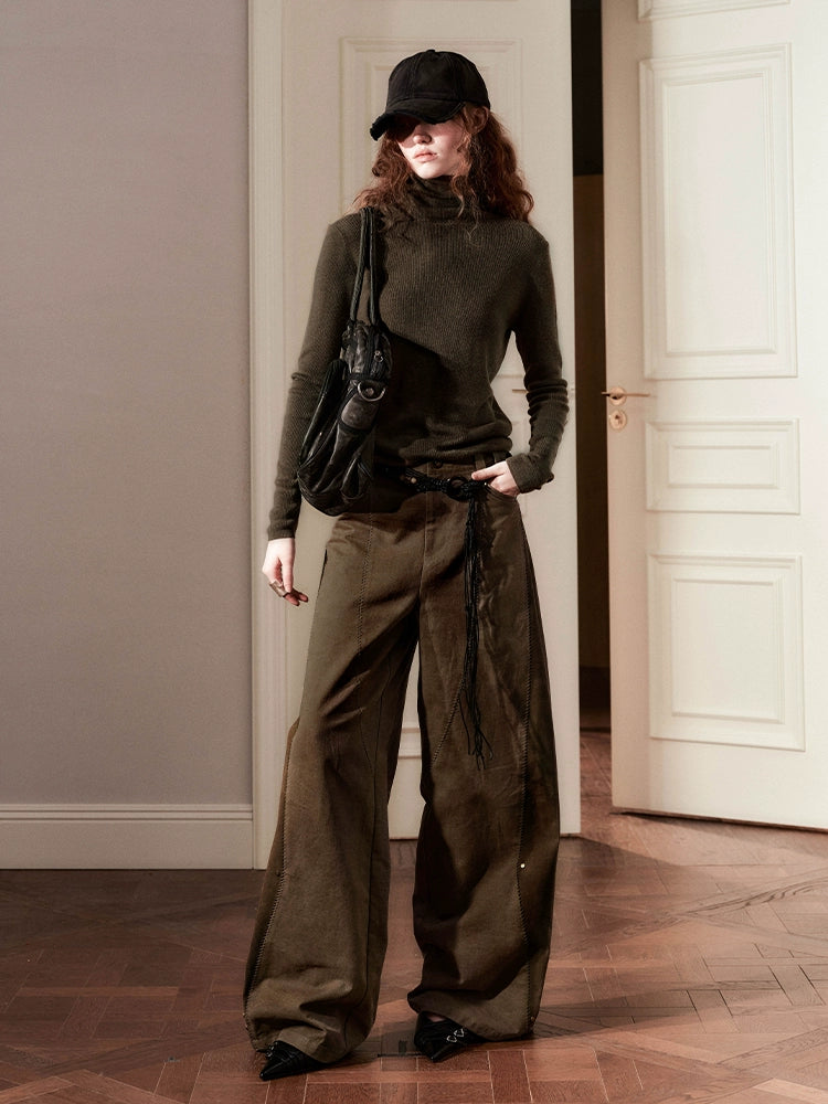 Artisan Stitch Detail Wide-Leg Pants