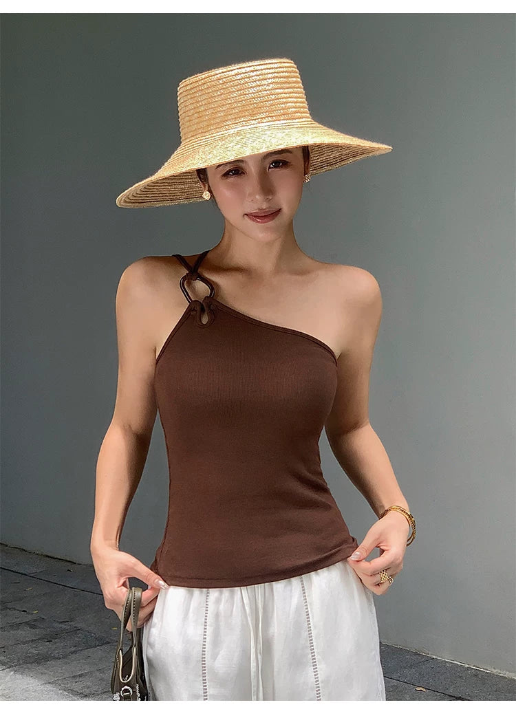 Ring Accent One‑Shoulder Knit Top