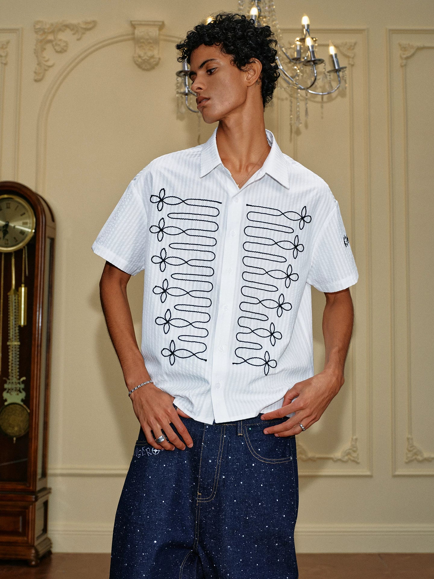 Embroidered Loop Detail Short Sleeve Shirt