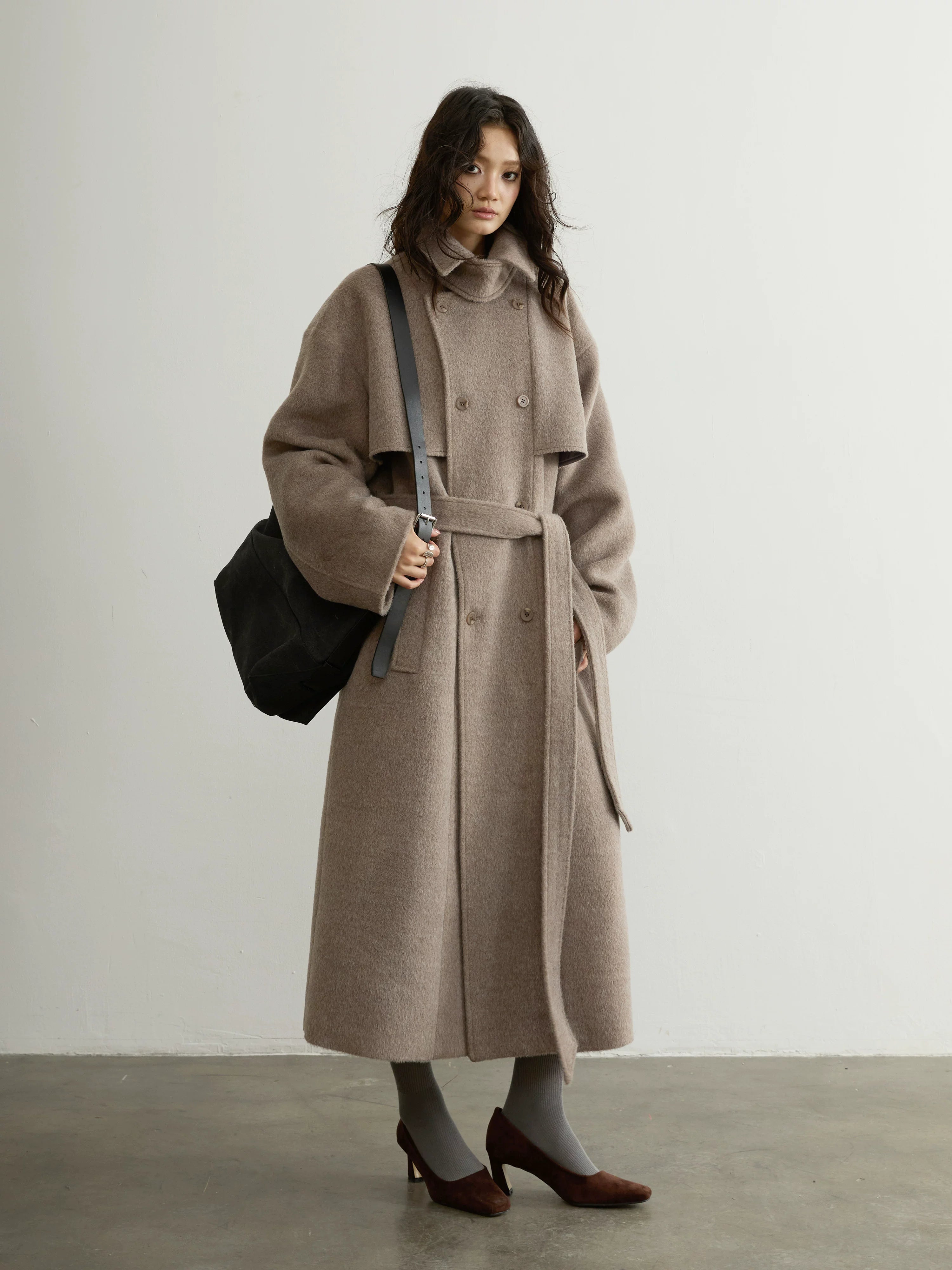 Mink Wrap Belted Wool Coat