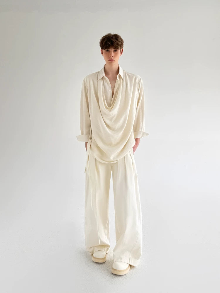 Ivory Cascade Drape Collar Shirt