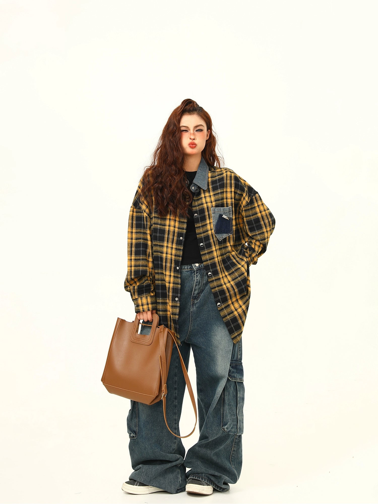 Plaid Patchwork Shirt Jacket
