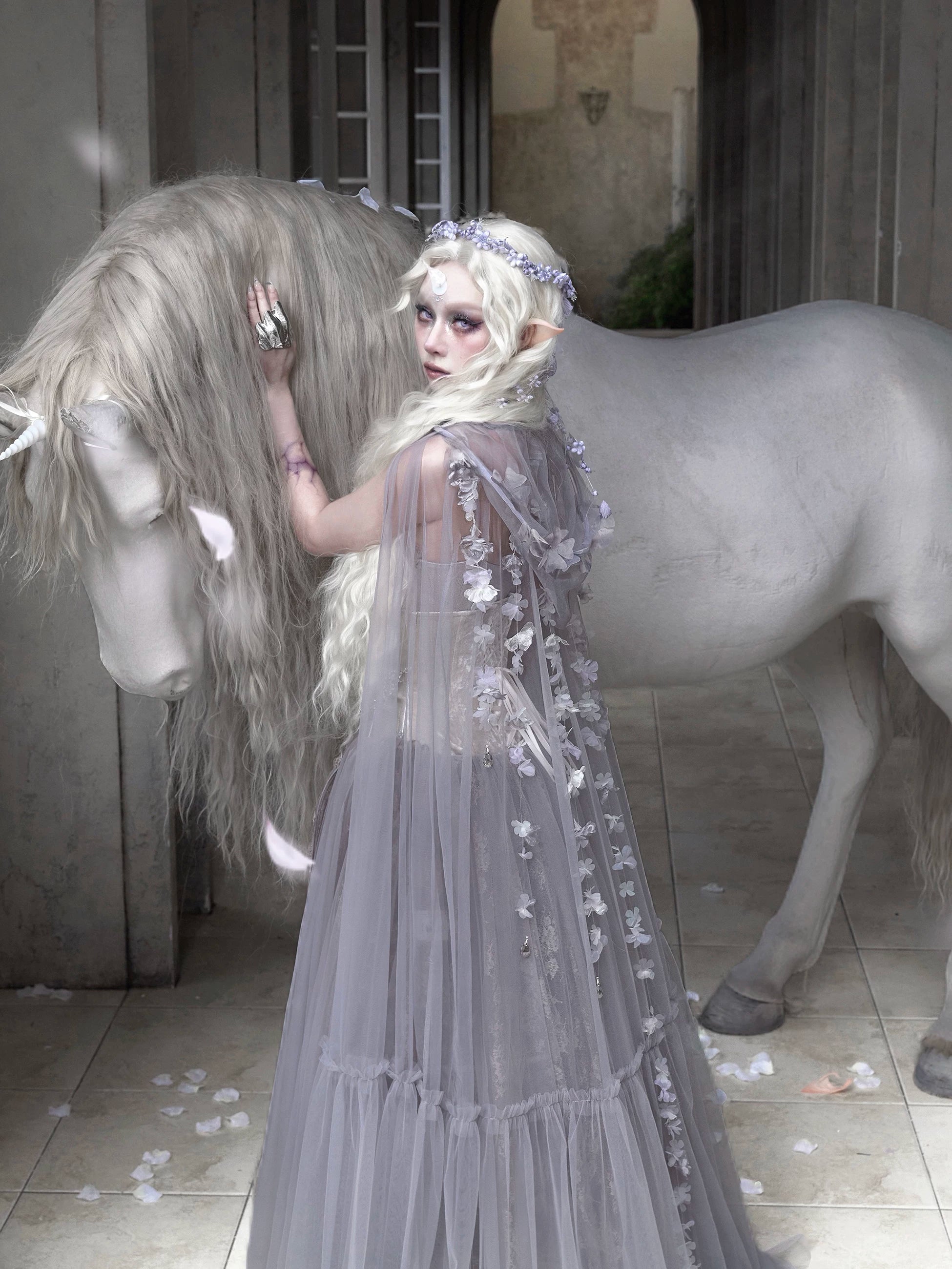 Lavender Embellished Tulle Cape