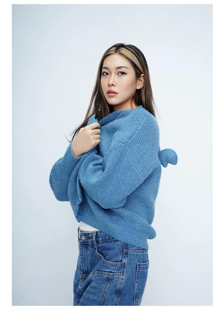 Oversized Fuzzy Cardigan with Pom-Pom Detail - chiclara