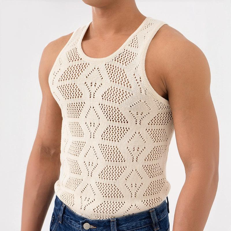 Geometric Lace Knit Tank Top - chiclara