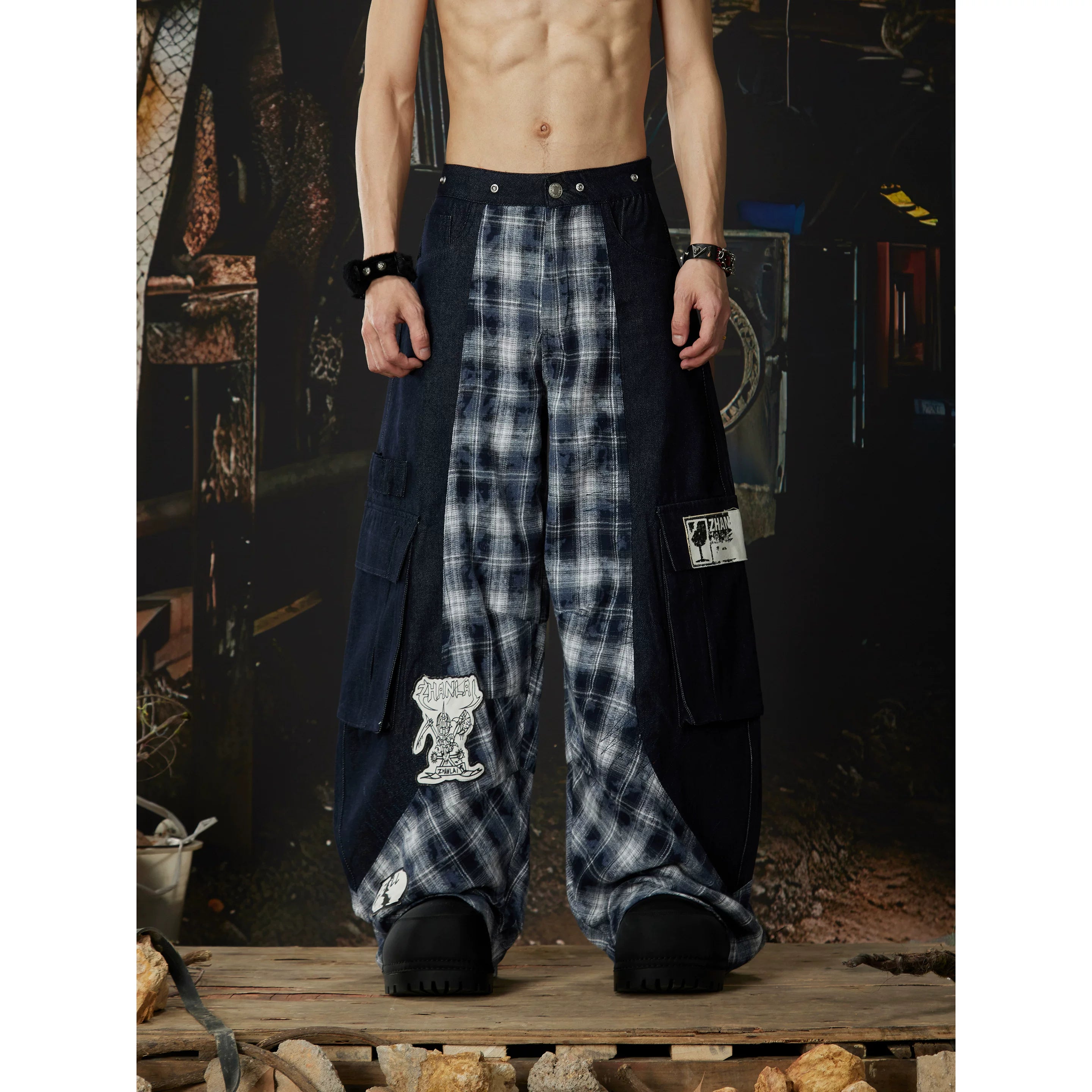 Riot Plaid Layered Trench Cargo Pants