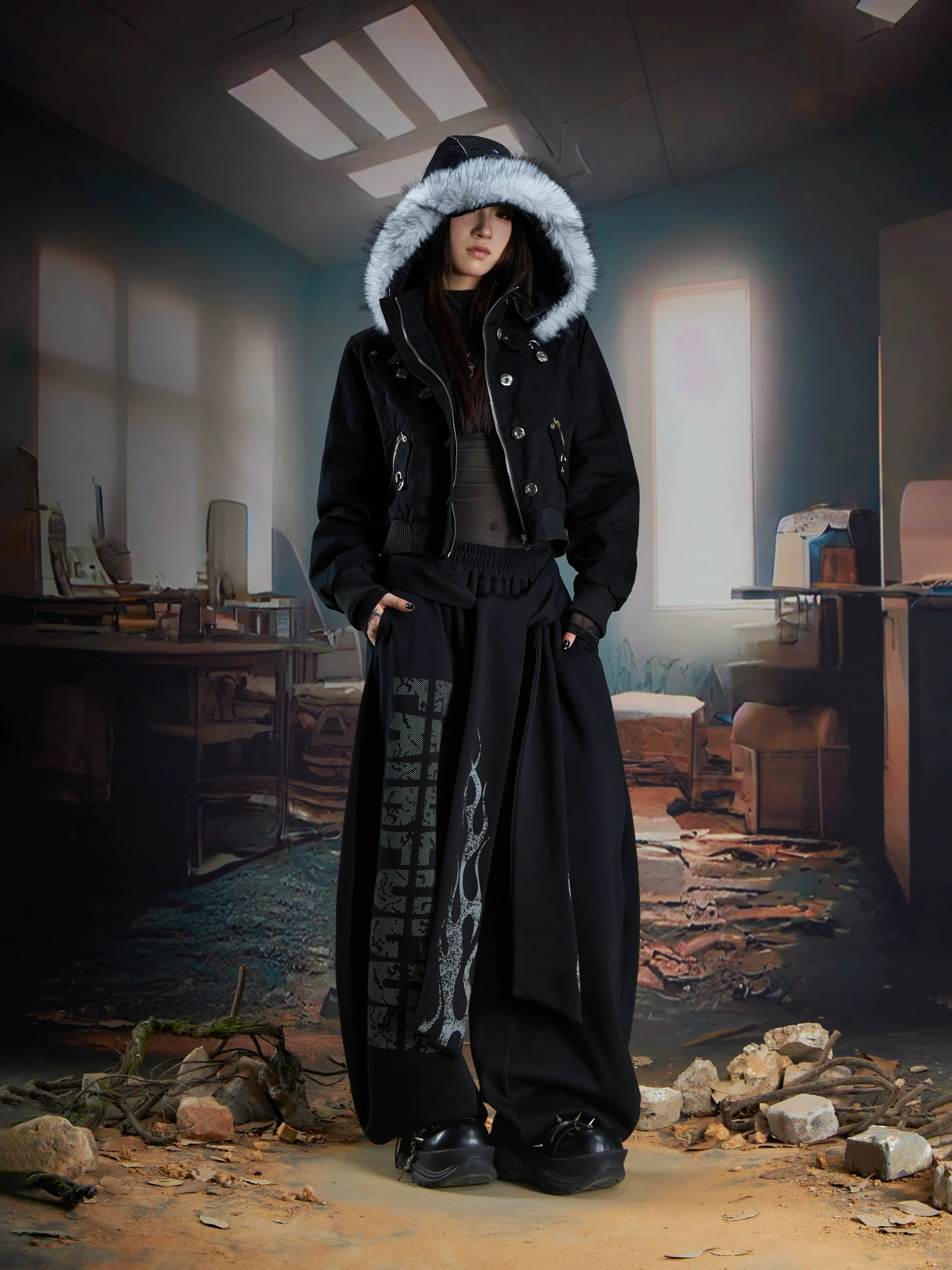 Inferno Sash Wide-Leg Fleece Pants