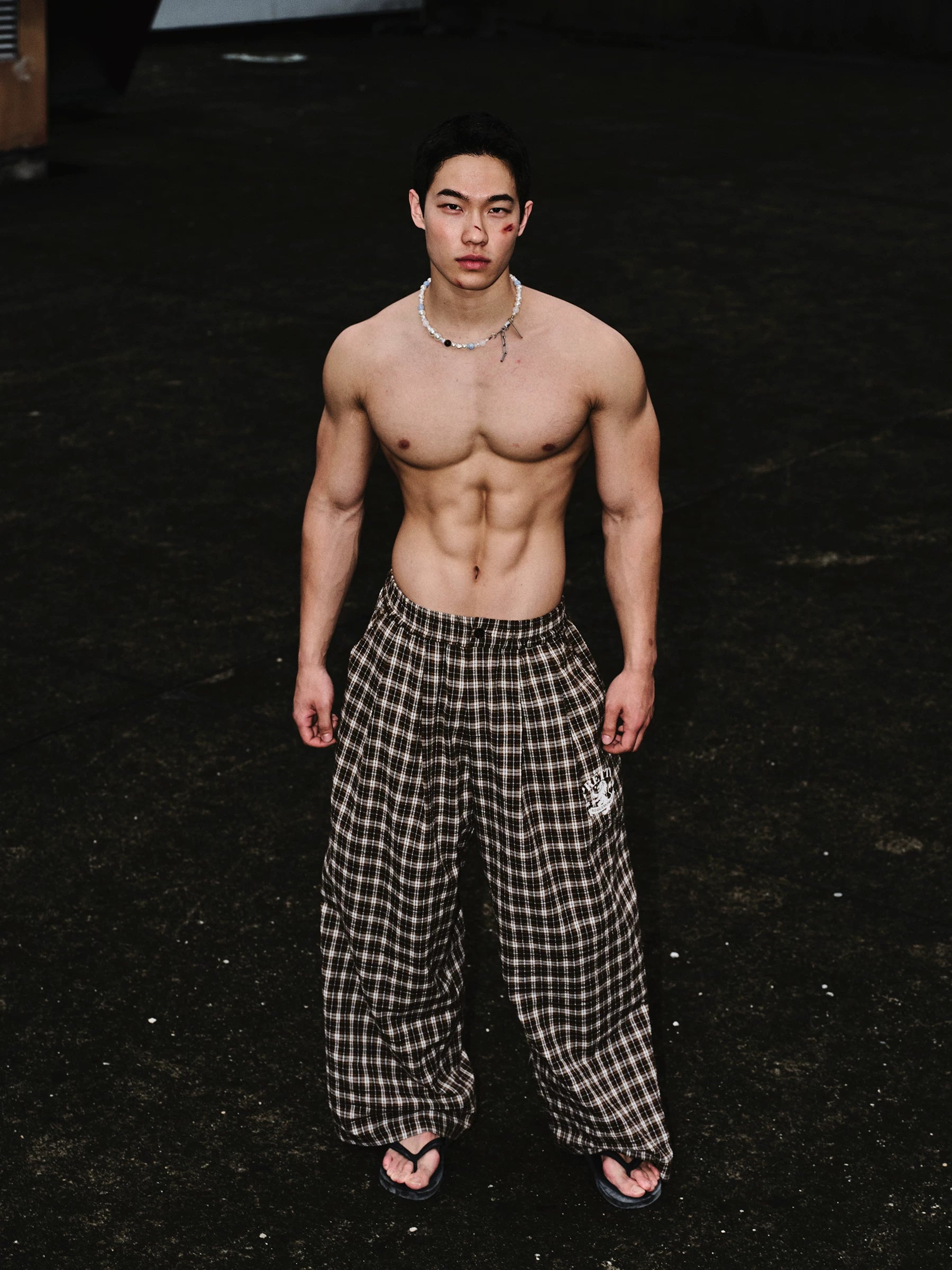 Chestnut Check Wide-Leg Track Pants