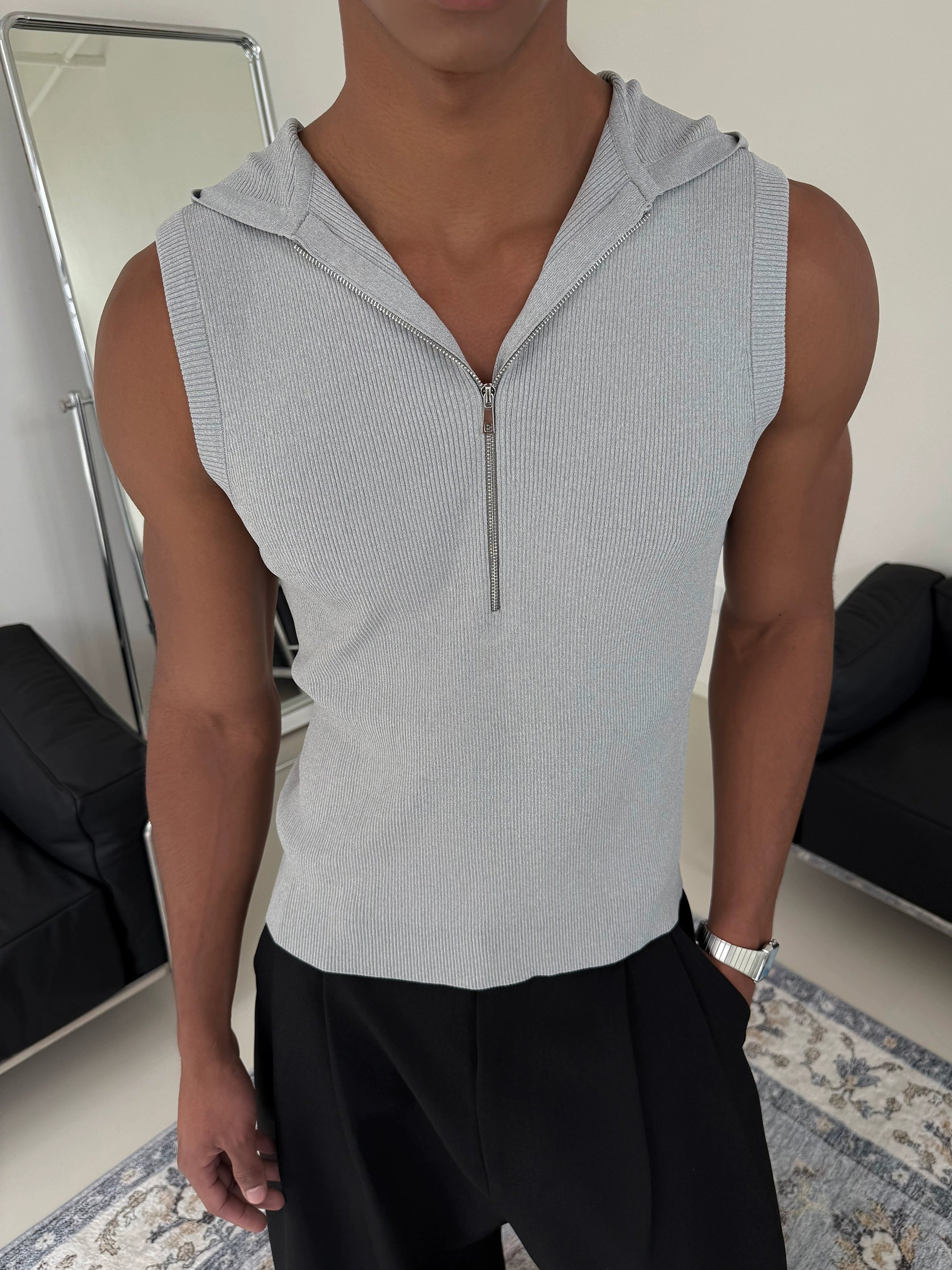 Sleeveless Zip Up Hoodie Top