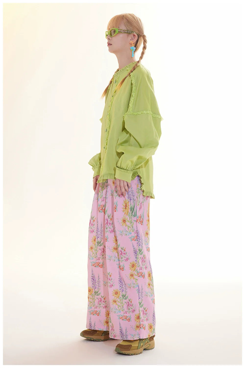 Pink Floral Wide Leg Pants Spring