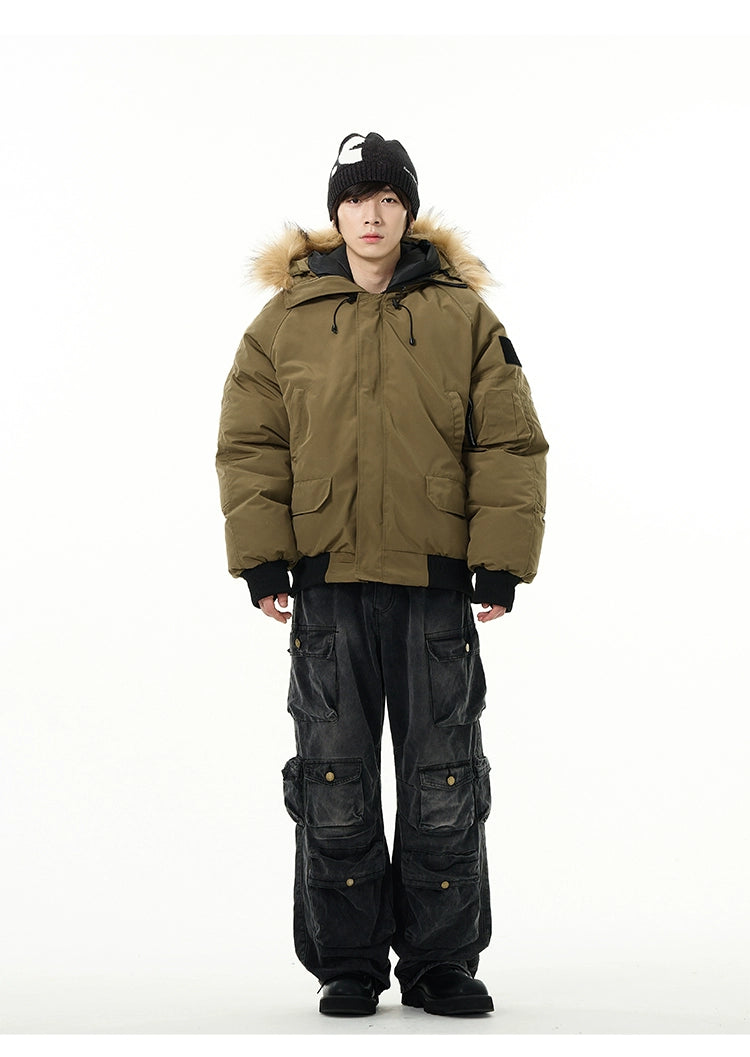 Full Zip Front Fur Hooded Puffer Jacket