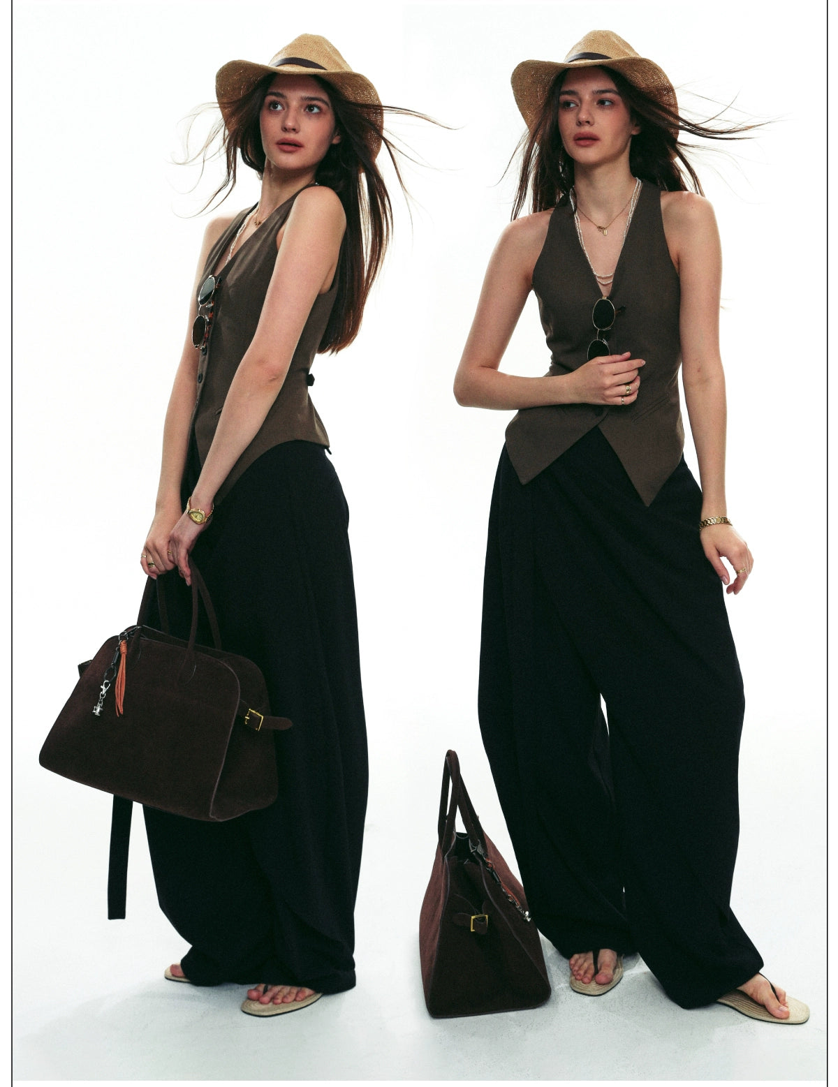 Draped Wrap Wide-Leg Pants