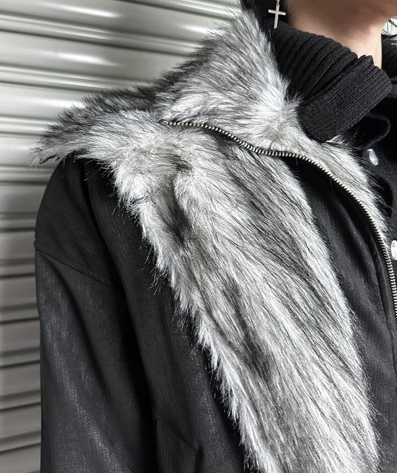 Frostbite V-Line Wolf-Fur Bomber Jacket
