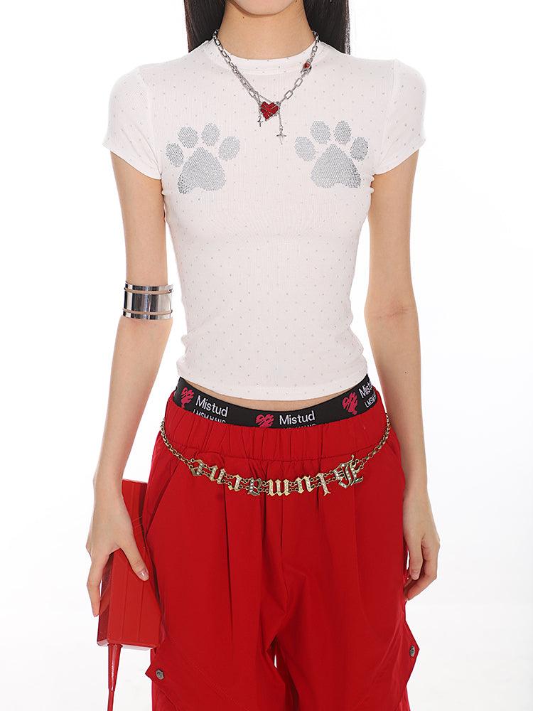 Cat Paw Print Fitted Short Sleeve Tee - chiclara