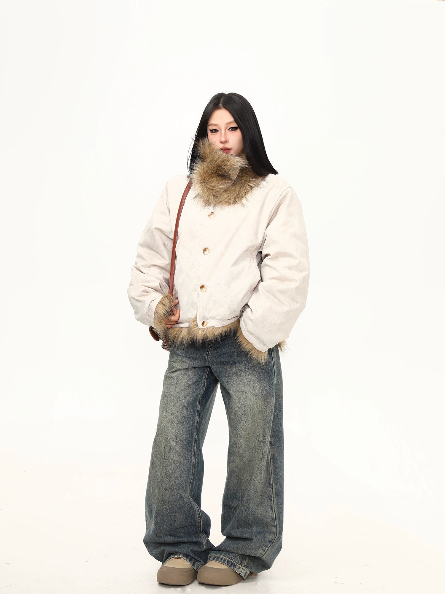 Oat Frost Faux Fur Trim Jacket