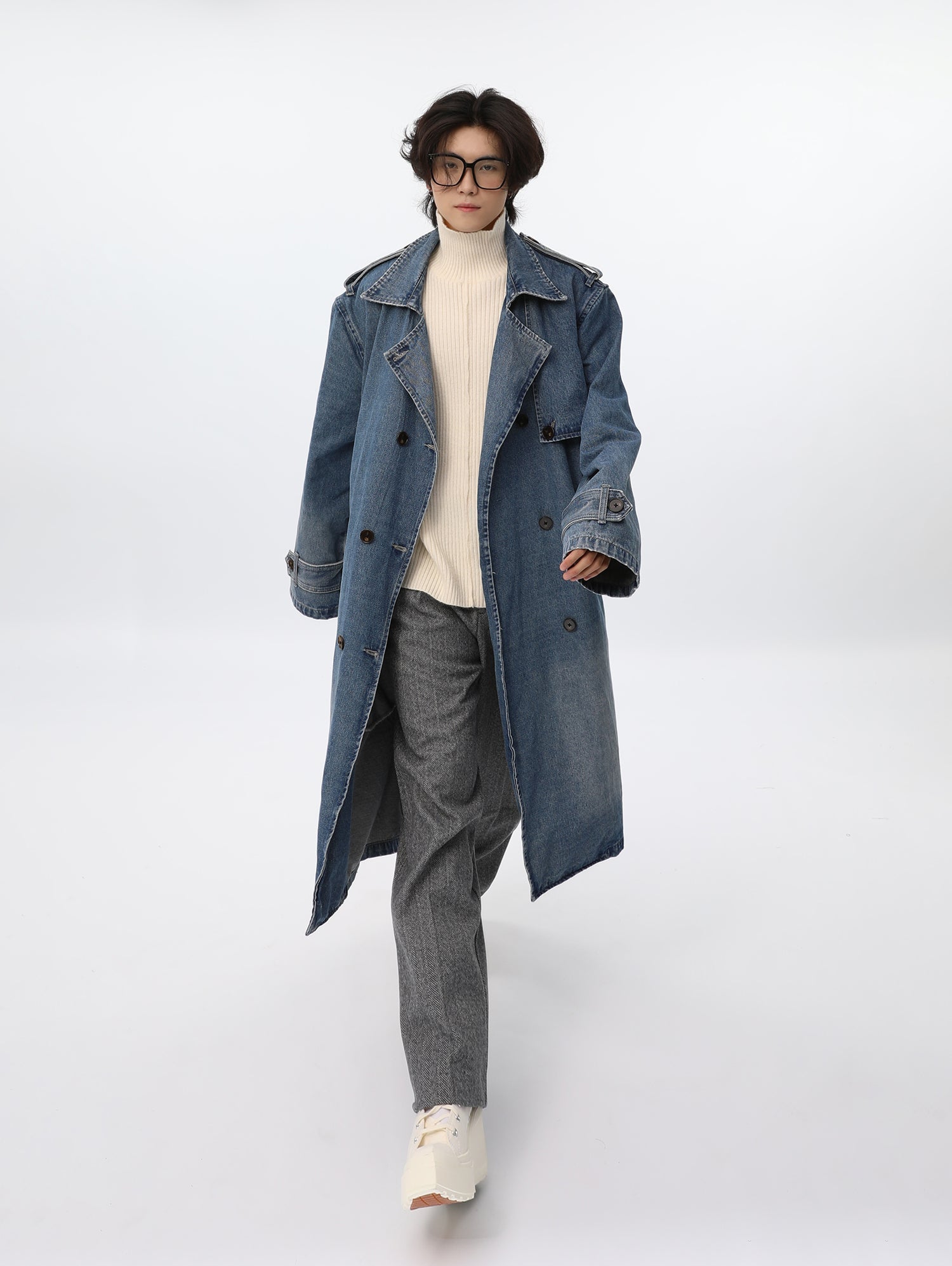 Long Denim Trench Coat