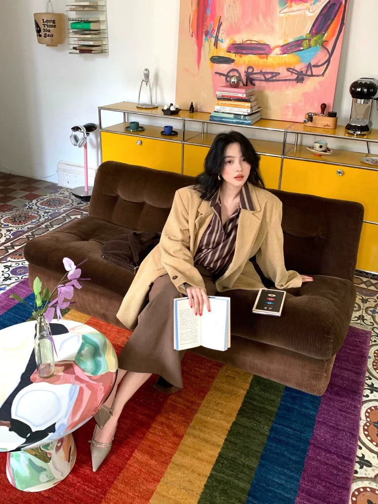 Double-Breasted Relaxed Camel Blazer