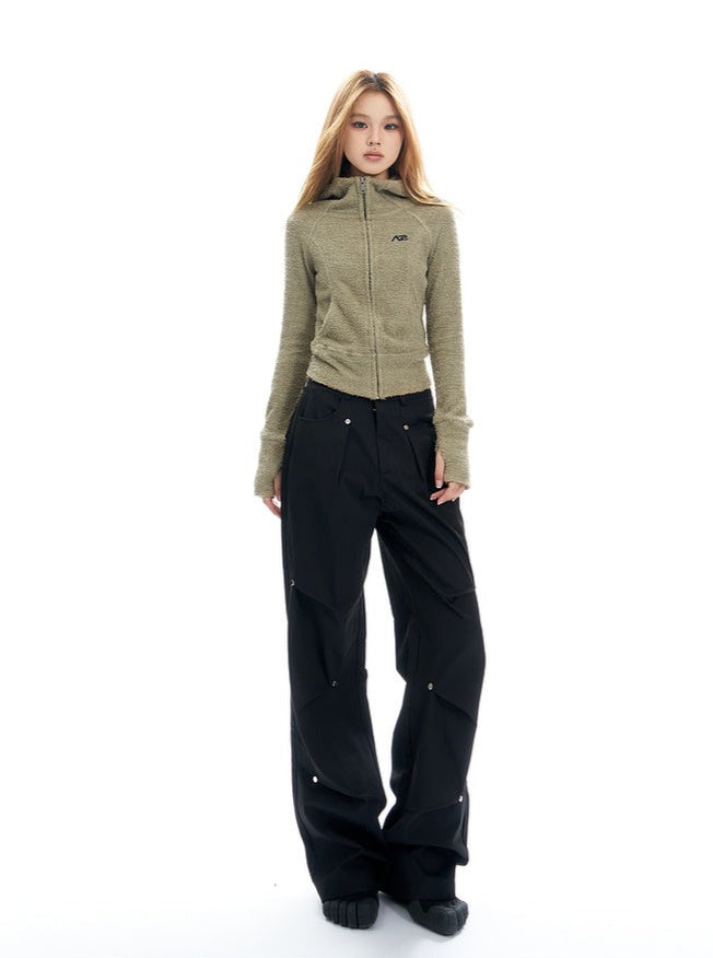 Charcoal Cargo-Style Wide-Leg Pants