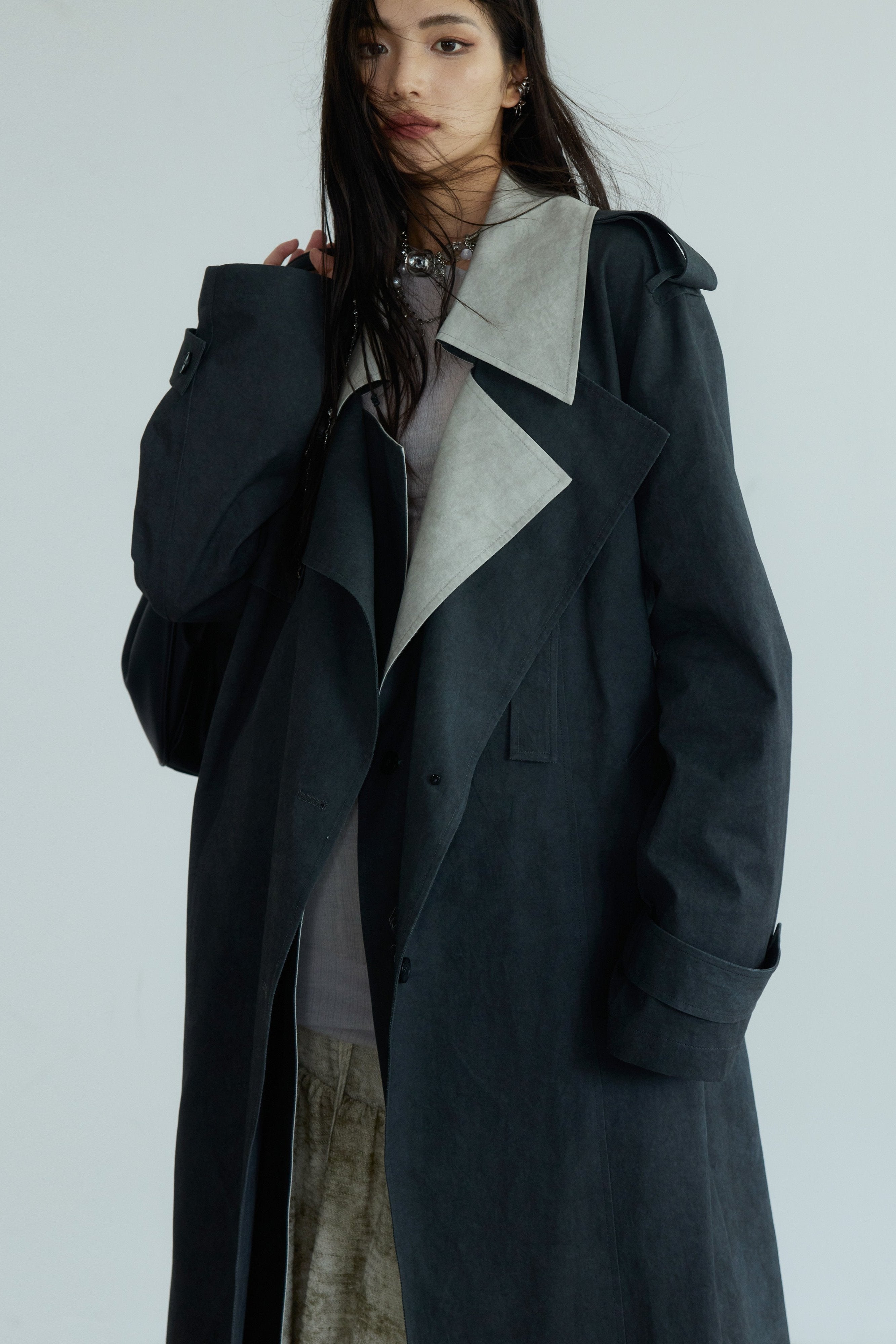 Two-Tone Oversized Trench Coat