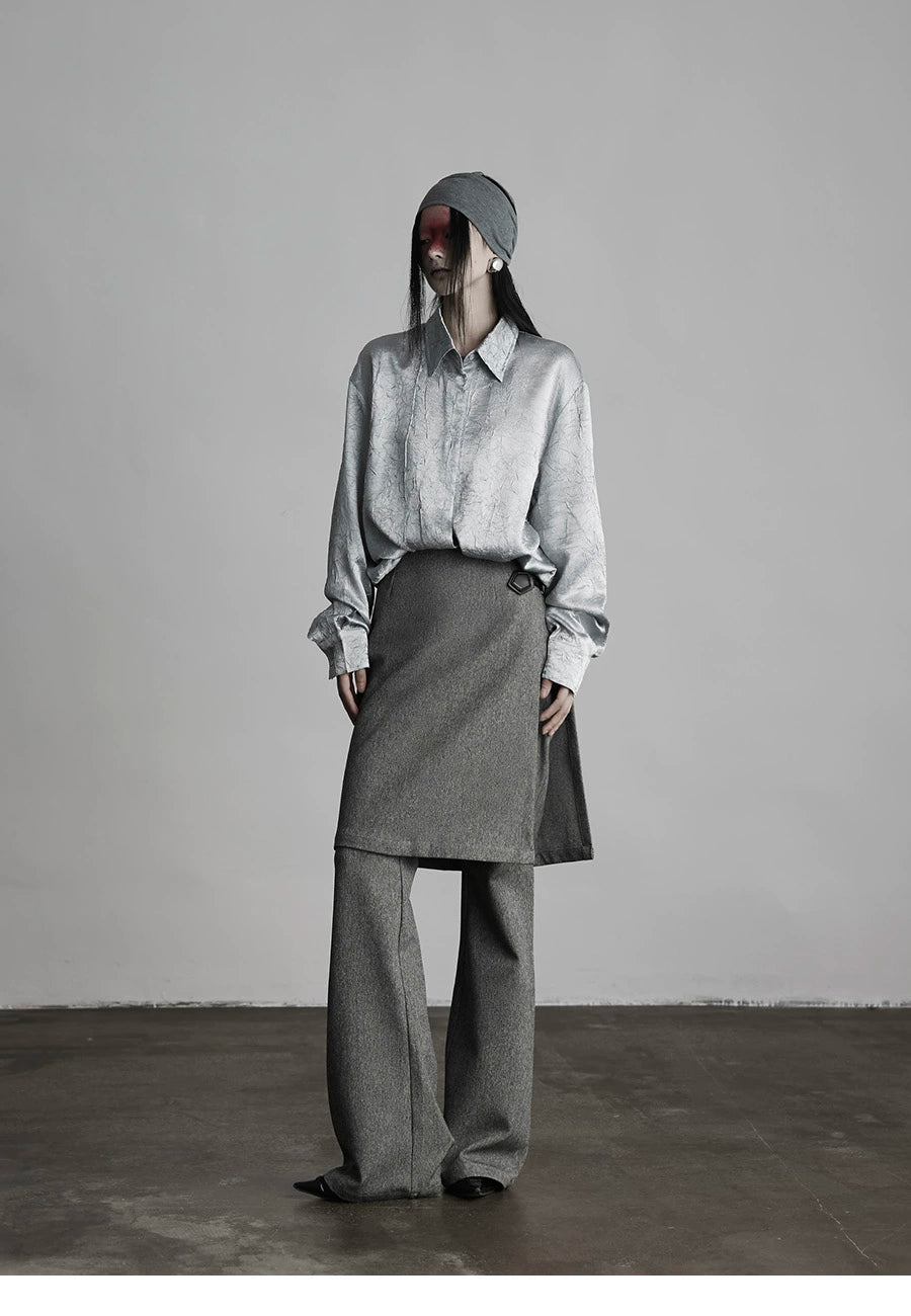 Gray Wide-Leg Suit Culottes